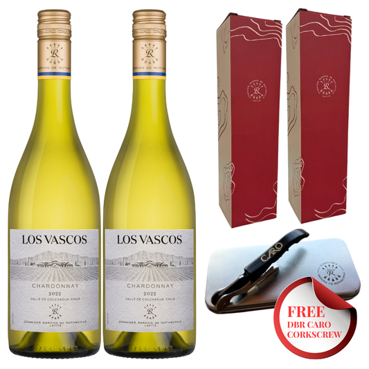 Los Vascos Chardonnay Pair with Free DBR Caro Corkscrew & DBR Giftboxes - Grand Vin Pte Ltd