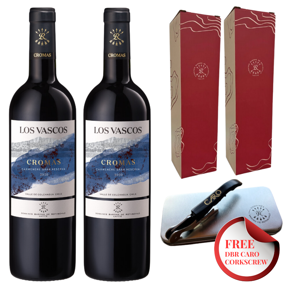 Los Vascos Cromas Carmenere Gran Reserva Pair with Free DBR Caro Corkscrew & DBR Giftboxes - Grand Vin Pte Ltd