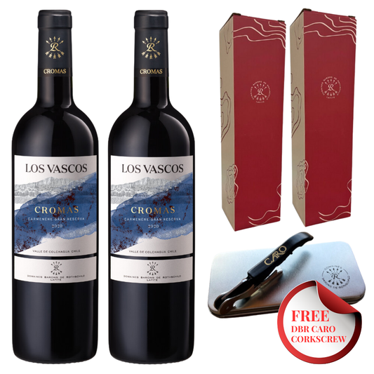 Los Vascos Cromas Carmenere Gran Reserva Pair with Free DBR Caro Corkscrew & DBR Giftboxes - Grand Vin Pte Ltd