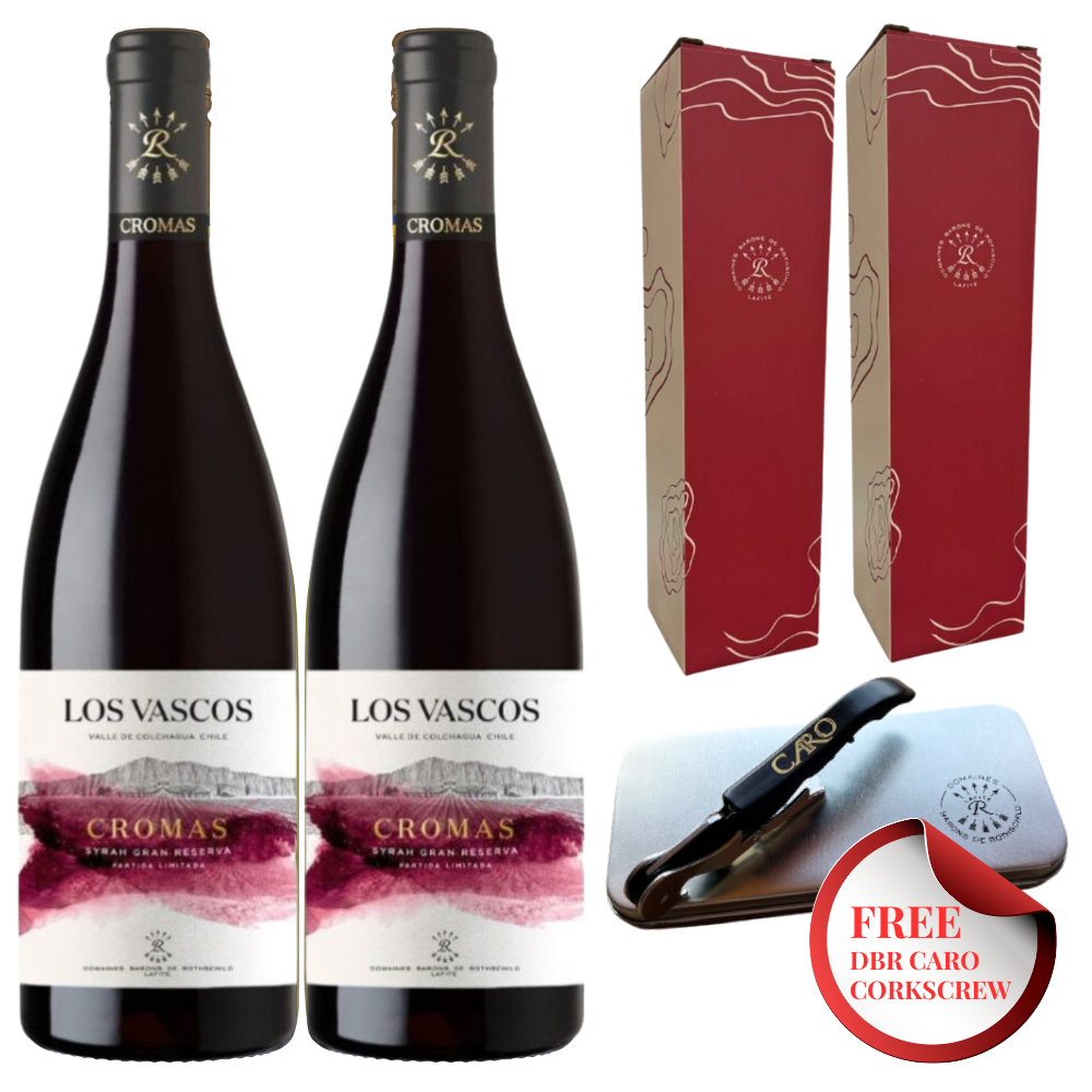 Los Vascos Cromas Syrah Gran Reserva Pair with Free DBR Caro Corkscrew & DBR Giftboxes - Grand Vin Pte Ltd