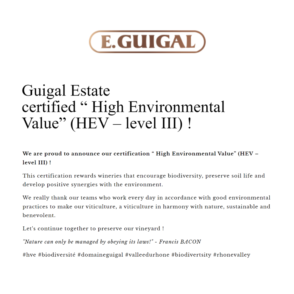 Guigal Certified High Environmental Value Level 3 - HEV Certification