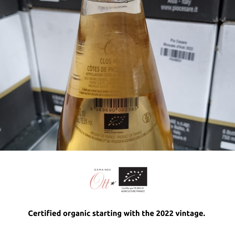 Domaines Ott* Clos Mireille Rosé certified organic starting with the 2022 vintage. FR-BIO-01 AGRICULTURE FRANCE